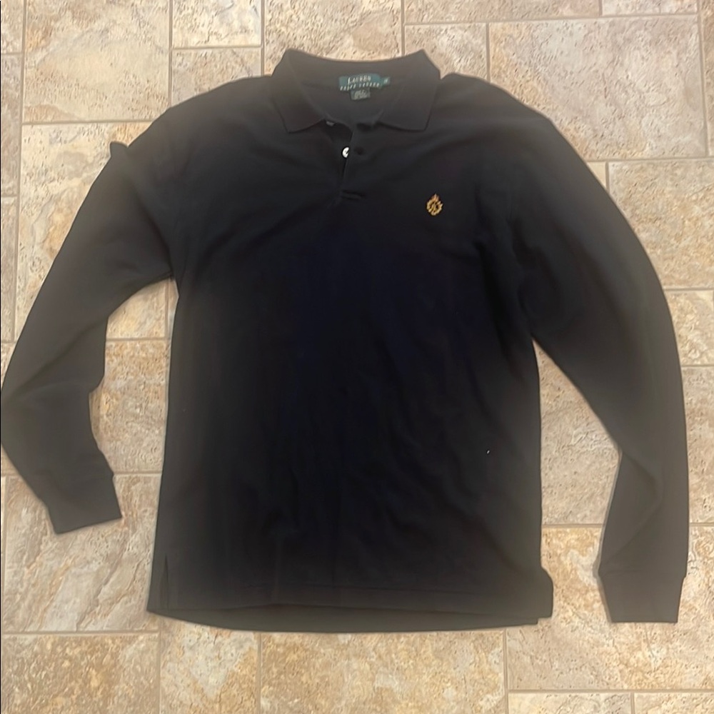 Lauren by Ralph Lauren Black Long Sleeve Polo Shirt Classic Design